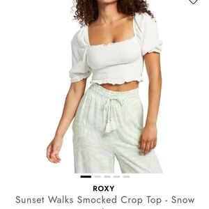 Roxy Snow White Smocked Crop Top